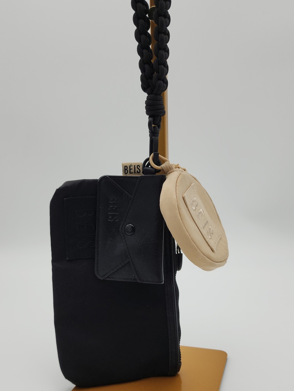 BEIS Black and Beige Crossbody Pouch with Coin Pod
